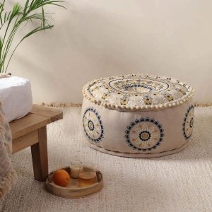 Best sellers Beige floral boho ottoman pouf