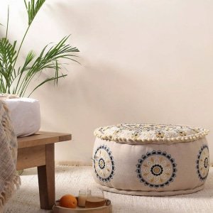Best sellers Beige floral boho ottoman pouf 4