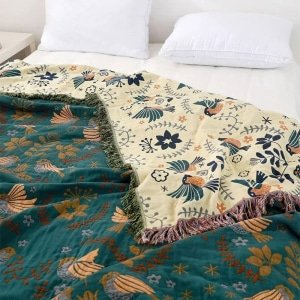 Bird pattern boho quilted bedspread