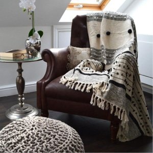 New Arrivals Black and grey boho pom pom blanket