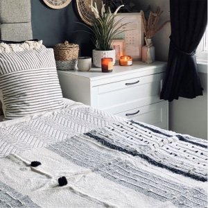 New Arrivals Black and grey boho pom pom blanket 6