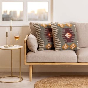 Boho chic throw wool and jute pillows