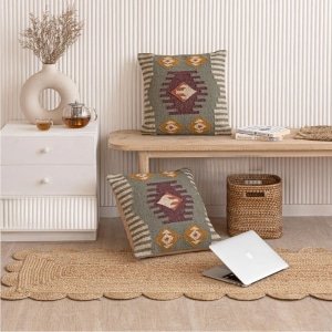Boho chic throw wool and jute pillows 2