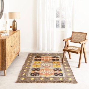 Boho wool jute kilim rug