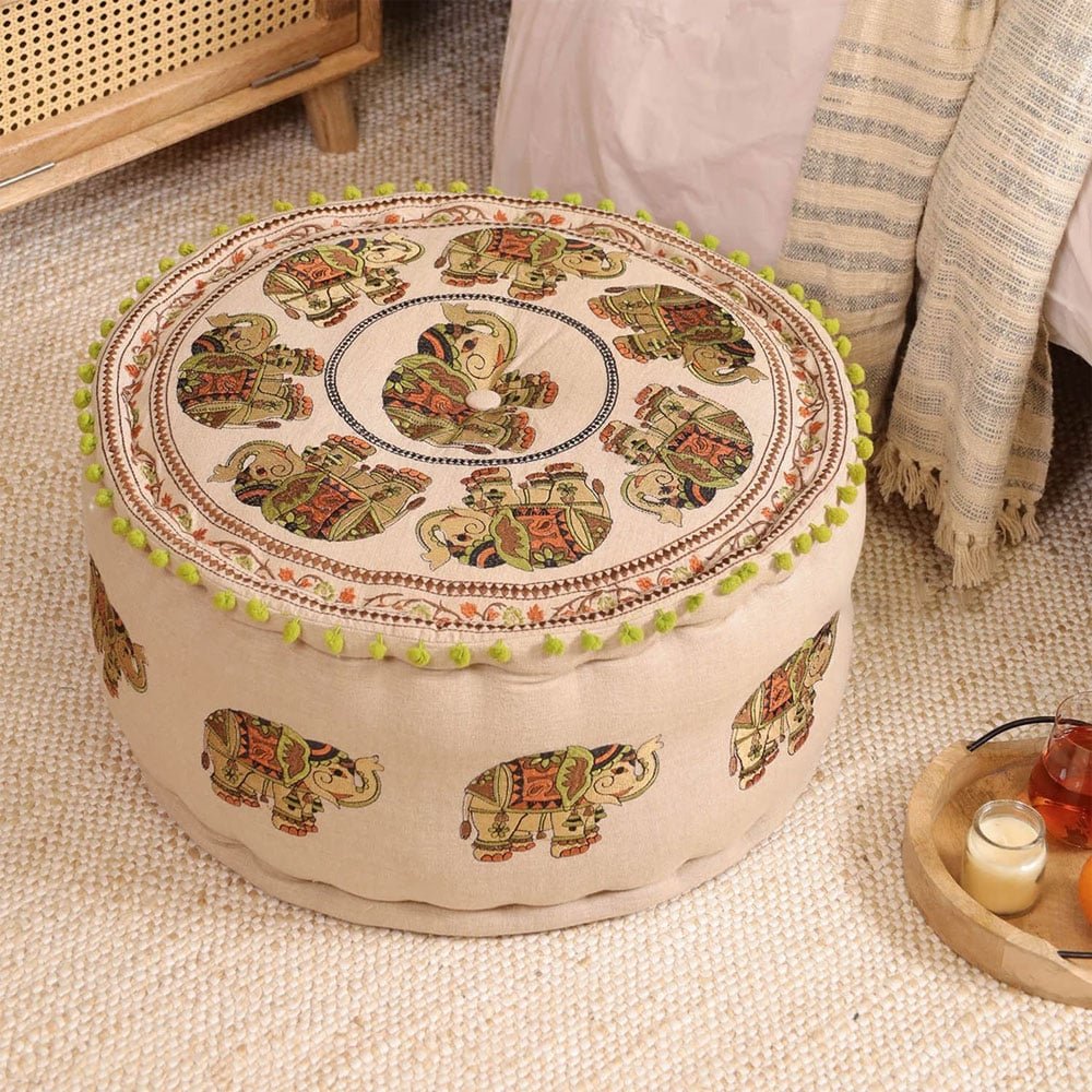 Elephant pattern boho ottoman pouf Elephant pattern boho ottoman pouf