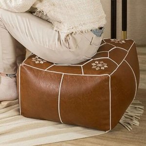 Embroidery square boho leather ottoman 2