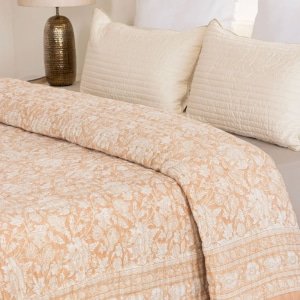 Sandy tan printed floral boho cotton quilt