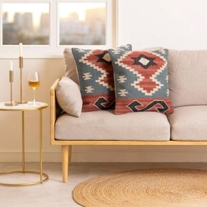 New Arrivals Slate blue and rust kilim boho pillows 3