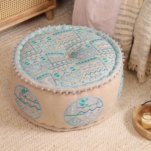 Best sellers Teal and beige boho ottoman pouf