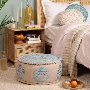 Best sellers Teal and beige boho ottoman pouf 3