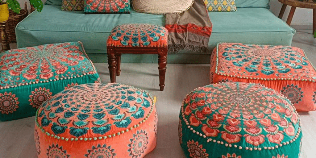 boho style ottoman poufs