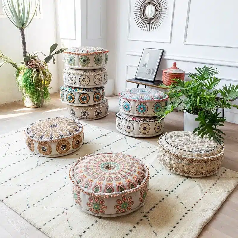 How Do I Choose The Right Size Boho Ottoman Pouf? This image has an empty alt attribute; its file name is boho-style-poufs.jpg