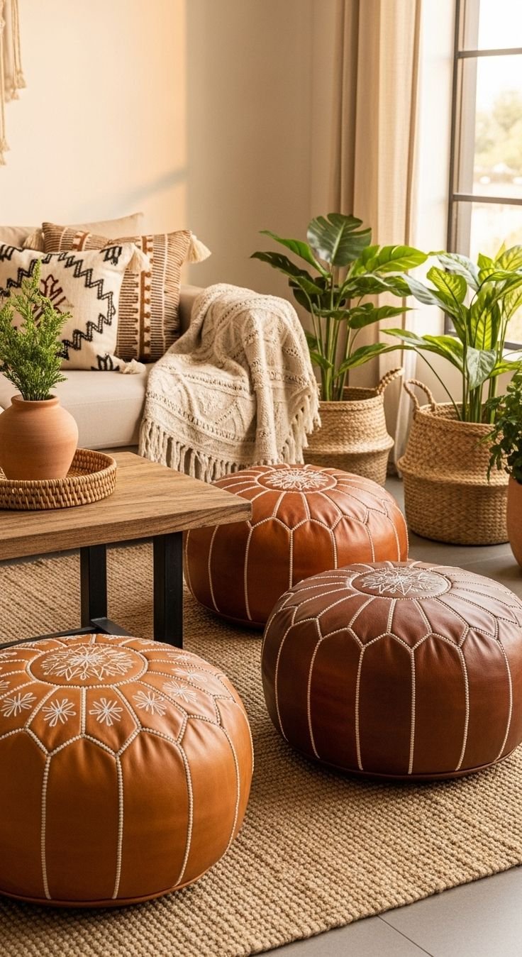 Can You Use a Boho Ottoman Pouf as a Coffee Table? leather poff coffee table