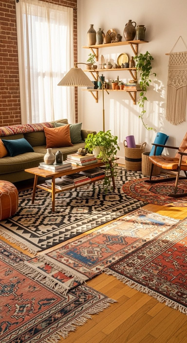 boho rugs in modern room